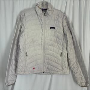 Patagonia Sweater Down Jacket Womens Large Light Gray Lightweight Warm 84682
